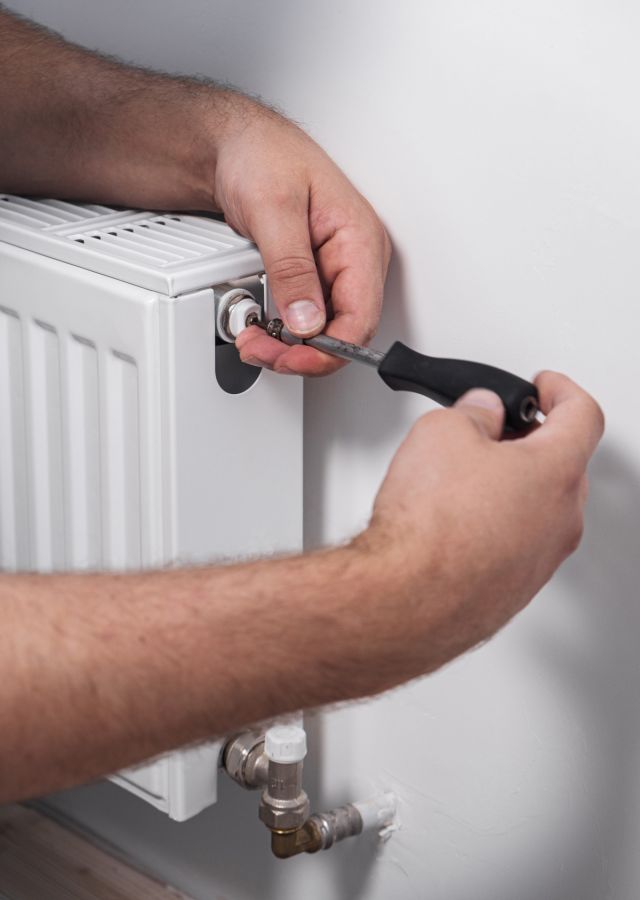 Water heater being serviced. 