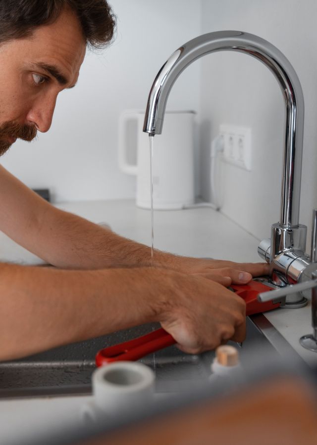 Plumber fixing a sink